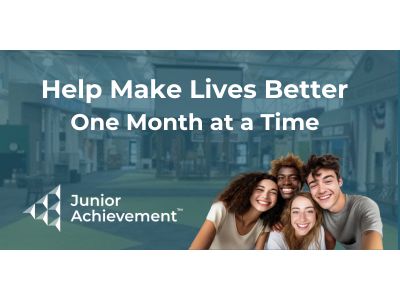 4 students with text that reads help make lives better one month at a time